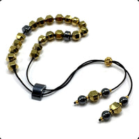 Greek KOMBOLOI Series Worry Beads Begleri Pony Anxiety Beads Rosary Relaxation Stress Relief (Gold Hematite Hexagon Beads - 9 mm, 19 Beads Shiny)