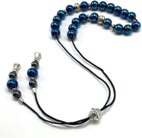 Greek KOMBOLOI Series Worry Beads Begleri Pony Anxiety Beads Rosary Relaxation Stress Relief (Blue Hematite Shiny Beads - 8 mm, 21 Beads Shiny)