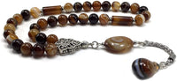 ALBATROSART -Elegance Collection- Prayer Beads-Tesbih-Tasbih-Tasbeeh-Misbaha-Masbaha-Subha-Sebha-Sibha-Rosary (Brown Banded Agate Natural Stone -8mm 33 Beads-)