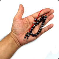 Greek KOMBOLOI Series Worry Beads Begleri Pony Anxiety Beads Rosary Relaxation Stress Relief (Black Non-Magnetic Hematite Round -10 mm- 19 Beads)