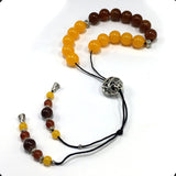 Greek KOMBOLOI Series Worry Beads Begleri Pony Anxiety Beads Rosary Relaxation Stress Relief (Yellow-Brown Imitation Resin - 12 mm, 17 Beads)