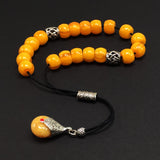 Greek KOMBOLOI Series Worry Beads Begleri Pony Anxiety Beads Rosary Relaxation Stress Relief  (Dark Yellow Resin Drum -13X9 mm- 19 Big Beads)