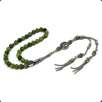 ALBATROSART Design -Latest Models New Long & Stylist Tassels Worry Beads - Prayer Beads (8 mm-33 Beads) Tesbih-Tasbih-Tasbeeh-Misbaha-Masbaha-Subha-Sebha-Sibha-Rosary (Green Jade Stone-Twin Tassel)