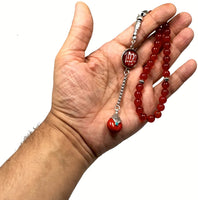 ALBATROSART -Elegance Collection- Prayer Beads-Tesbih-Tasbih-Tasbeeh-Misbaha-Masbaha-Subha-Sebha-Sibha-Rosary (Natural Red Agate Stone and Teardrop Tassel Tesbih -8 mm, 33 Beads-)