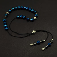 Greek KOMBOLOI Series Worry Beads Begleri Pony Anxiety Beads Rosary Relaxation Stress Relief (Blue Hematite Shiny Beads - 8 mm, 21 Beads Shiny)