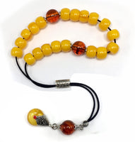 Greek KOMBOLOI Series Worry Beads Begleri Pony Anxiety Beads Rosary Relaxation Stress Relief  (Dark Yellow & Rust Resin Drum -13X9 mm- 19 Big Beads)