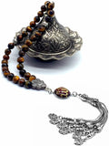 ALBATROSART Design -Regal Collection Worry Beads - Prayer Beads Tesbih-Tasbih-Tasbeeh-Misbaha-Masbaha-Subha-Sebha-Sibha-Rosary (Regal 8 mm- 33 Tiger Eye Stone Beads)