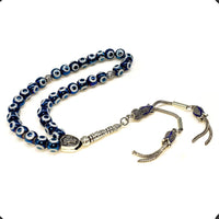 ALBATROSART Design -Special Evil Eye Beaded Collection Worry Beads - Prayer Beads (8 mm-33 Beads) Tesbih-Tasbih-Tasbeeh-Misbaha-Masbaha-Subha-Sebha-Sibha-Rosary (Electroplate Glass Blue Evil Eye)