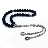 ALBATROSART - Simple Designed Natural Stone Worry Beads- Prayer Beads Tesbih-Tasbih-Tasbeeh-Misbaha-Subha-Sebha-Sibha-Rosary (Black Glass -8 mm 33- Beads)