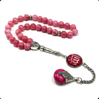 ALBATROSART -Elegance Collection- Prayer Beads-Tesbih-Tasbih-Tasbeeh-Misbaha-Masbaha-Subha-Sebha-Sibha-Rosary (Natural Rhodonite Stone and Teardrop Tassel Tesbih -8 mm, 33 Beads-)