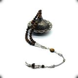 -Orient Collection-Prayer Beads-Worry Beads-Tesbih-Tasbih-Tasbeeh-Misbaha-Masbaha-Subha-Rosary (Tiger Eye Stone-Silver (8 mm-33 Beads))