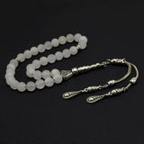 ALBATROSART - Simple Designed Natural Stone Worry Beads (8mm -33 Beads) - Prayer Beads Tesbih-Tasbih-Tasbeeh-Misbaha-Subha-Sebha-Sibha-Rosary (Natural White Jade Frosted Beads)