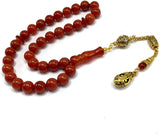 ALBATROSART -Luxury Collection- Prayer Beads-Worry Beads-Tesbih-Tasbih-Tasbeeh-Misbaha-Masbaha-Subha-Sebha-Sibha-Rosary (Red Agate - Gold Drop (10 mm 33 Beads)