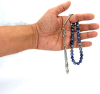 Blue Spot Stone Prayer Beads with Metal Tassel (8 mm 33 beads) Tesbih-Tasbih (ETHNIC WALLET GIFT)