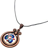Handmade Custom Ceramic Tile Necklace-8 (Turkish Traditional Iznik Tile Art - Waxed Cotton Cord)