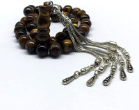 Big Prayer Beads-Worry Beads-Tesbih-Tasbih-Tasbeeh-Misbaha-Masbaha-Subha-Sebha-Sibha-Rosary (-Tiger Eye Natural Stone with Metal Tassel -10mm-33 Beads-)