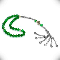 -PRESTIGE SERIES- Green Aventurine Stone Prayer Beads with Metal Tassel-Tesbih (8 mm 33 beads)