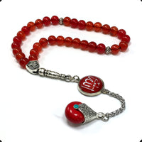 ALBATROSART -Elegance Collection- Prayer Beads-Tesbih-Tasbih-Tasbeeh-Misbaha-Masbaha-Subha-Sebha-Sibha-Rosary (Natural Red Agate Stone and Teardrop Tassel Tesbih -8 mm, 33 Beads-)