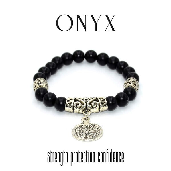 Onyx Natural Stone Bracelet with Tugra Pattern (Ethnic Wallet Gift)