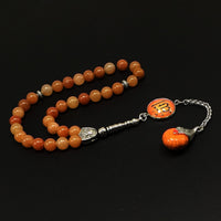 ALBATROSART -Elegance Collection- Prayer Beads-Tesbih-Tasbih-Tasbeeh-Misbaha-Masbaha-Subha-Sebha-Sibha-Rosary (Natural Orange Aventurine Stone and Teardrop Tassel Tesbih -8 mm, 33 Beads-)