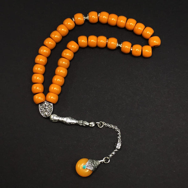 -Big Beads Series- Prayer Beads-Worry Beads-Tesbih-Tasbih-Tasbeeh-Misbaha-Masbaha-Subha-Sebha-Sibha-Rosary (Dark Orange Resin Drum -13 X 9 mm- 33 Beads)