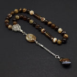 ALBATROSART -Elegance Collection- Prayer Beads-Tesbih-Tasbih-Tasbeeh-Misbaha-Masbaha-Subha-Sebha-Sibha-Rosary (Brown Banded Agate Natural Stone -8mm 33 Beads-)