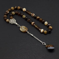 Banded Brown Agate Prayer Beads-Tesbih-Tasbih-Tasbeeh-Misbaha-Masbaha-Subha-Sebha-Rosary-Worry Beads  (8 mm-33 Beads)