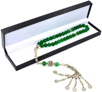 -PRESTIGE SERIES- Green Aventurine Stone Prayer Beads with Metal Tassel-Tesbih (8 mm 33 beads)