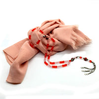 ALBATROSART -99 Beads with Scarf -Prayer Beads-Worry Beads-Tesbih-Tasbih-Tasbeeh-Misbaha-Subha-Sibha-Rosary (Pink Shawl & Red-Pink Crystal Rondelle 8x6 mm Beads)