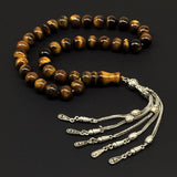 Big Prayer Beads-Worry Beads-Tesbih-Tasbih-Tasbeeh-Misbaha-Masbaha-Subha-Sebha-Sibha-Rosary (-Tiger Eye Natural Stone with Metal Tassel -10mm-33 Beads-)