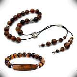 ALBATROSART Design - Greek KOMBOLOI Series- Worry Beads Begleri Pony Anxiety Beads Rosary Relaxation Stress Relief (Tiger Eye Stone and Tiger Eye Bracelet -8 mm -21 Beads)