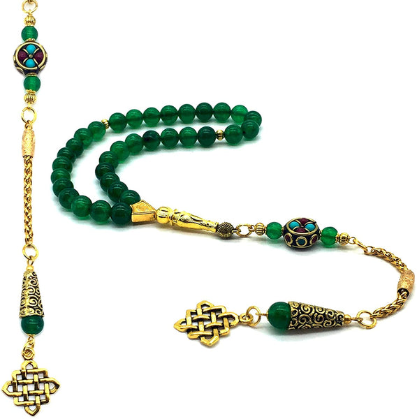 -Orient Collection-Prayer Beads-Worry Beads-Tesbih-Tasbih-Tasbeeh-Misbaha-Masbaha-Subha-Rosary (Green Jade Stone (8 mm-33 Beads))