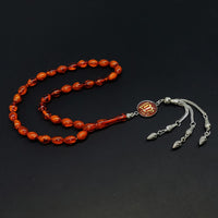 ALBATROSART -Squeezing Amber Collection- 33 Beads-Tesbih-Tasbih-Tasbeeh-Misbaha-Masbaha-Subha-Sebha-Sibha-Rosary  (Dark Honey Color -9x7mm- Beyzi Cut Beads)