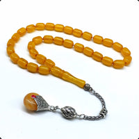 -FIRE Amber Collection- Prayer Beads-Worry Beads-Tesbih-Tasbih-Misbaha-Masbaha-Rosary (Light Yellow Wavy Transparent -12x8 mm-33- Bakelite Beads)