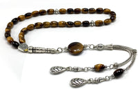 ALBATROSART Design -Tiger Eye Stone Series Worry Beads - Prayer Beads - Tesbih-Tasbih-Tasbeeh-Misbaha-Masbaha-Subha-Sebha-Sibha-Rosary  (Oval Cut Model 6x9 mm)