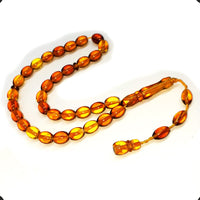 ALBATROSART -Squeezing Amber Collection- 33 Beads-Tesbih-Tasbih-Tasbeeh-Misbaha-Masbaha-Subha-Sebha-Sibha-Rosary  (Light Honey Color -9x7mm- Beyzi Cut Beads)