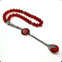 ALBATROSART -Elegance Collection- Prayer Beads-Tesbih-Tasbih-Tasbeeh-Misbaha-Masbaha-Subha-Sebha-Sibha-Rosary (Natural Red Agate Stone and Teardrop Tassel Tesbih -8 mm, 33 Beads-)