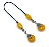 ALBATROSART Design - Greek KOMBOLOI Series Worry Beads Begleri Pony Anxiety Beads Rosary Relaxation Stress Relief (BEGLERİ - Tibetan Style Teardrop Resin Dark Yellow Beads)