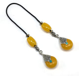 ALBATROSART Design - Greek KOMBOLOI Series Worry Beads Begleri Pony Anxiety Beads Rosary Relaxation Stress Relief (BEGLERİ - Tibetan Style Teardrop Resin Dark Yellow Beads)