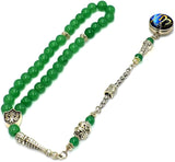 SPECIAL ALLAH-MOHAMMED TASSELS SERIES (Green Aventurine Stone - 1) Prayer Beads (8 mm-33 beads)