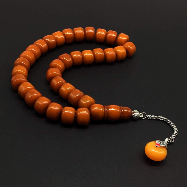 -Big Beads Series- Prayer Beads-Worry Beads-Tesbih-Tasbih-Tasbeeh-Misbaha-Masbaha-Subha-Sebha-Sibha-Rosary (-Elegant Light Brown Cylinder Bakelite Beads-13x10 mm-33 Beads-)