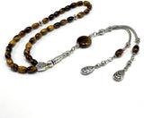 ALBATROSART Design -Tiger Eye Stone Series Worry Beads - Prayer Beads - Tesbih-Tasbih-Tasbeeh-Misbaha-Masbaha-Subha-Sebha-Sibha-Rosary  (Oval Cut Model 6x9 mm)