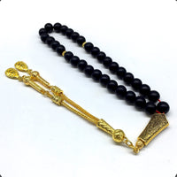 Black Agate Stone Prayer Beads and Bracelet -Worry Beads-Tesbih-Tasbih-Tasbeeh-Misbaha-Masbaha-Subha-Sebha-Rosary (Black Agate Stone / Gold Tassel)