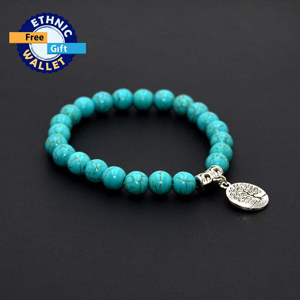 ALBATROSART - Elegant New Bracelet Series - (Ethnic Wallet Gift) (Synthetic Turquoise Bracelet with Tree of Life)
