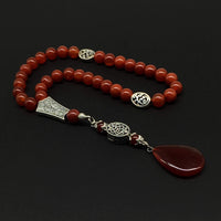 ALBATROSART -Elegance Collection- Prayer Beads-Tesbih-Tasbih-Tasbeeh-Misbaha-Masbaha-Subha-Sebha-Sibha-Rosary (RED Agate Natural Stone * Drop Tassel -8mm -33 Beads-)