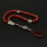 ALBATROSART -Elegance Collection- Prayer Beads-Tesbih-Tasbih-Tasbeeh-Misbaha-Masbaha-Subha-Sebha-Sibha-Rosary (RED Agate Natural Stone * Drop Tassel -8mm -33 Beads-)