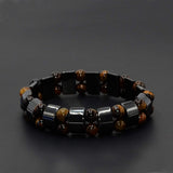 Real Tiger Eye Natural Stone Beaded Magnetic Hematite Bracelet (6mm beads)