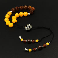 Greek KOMBOLOI Series Worry Beads Begleri Pony Anxiety Beads Rosary Relaxation Stress Relief (Yellow-Brown Imitation Resin - 12 mm, 17 Beads)