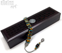 -Zaza Collection- Zaza Stress Worry Beads-Prayer Beads-Tesbih-Tasbih-Tasbeeh-Misbaha-Masbaha-Subha-Rosary (-Tiger Eye Natural Stone (16x9x6mm) Beads Prayer Beads-)