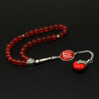 ALBATROSART -Elegance Collection- Prayer Beads-Tesbih-Tasbih-Tasbeeh-Misbaha-Masbaha-Subha-Sebha-Sibha-Rosary (Natural Red Agate Stone and Teardrop Tassel Tesbih -8 mm, 33 Beads-)